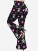 Halloween Plus Size Skull Heart Cross Crown Bone Print Flare Pants -  