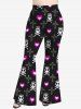 Halloween Plus Size Skull Heart Cross Crown Bone Print Flare Pants -  