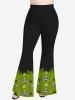 Pantalon Evasé D'Halloween Crâne Imprimée en Blocs de Couleurs de Grande Taille - Noir XS