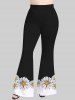 Pantalon Evasé Fleur Imprimée en Blocs de Couleurs de Grande Taille - Noir 6X
