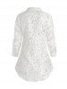 Long Sleeve Flower Print See Through Shirt -  