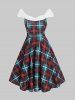 Off Shoulder Plaid Knotted Knee Length Dress -  