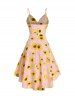 Robe Haute Basse à Imprimé Tournesol à Bretelle Fine - Rose clair XL