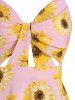 Robe Haute Basse à Imprimé Tournesol à Bretelle Fine - Rose clair XL