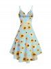 Spaghetti Strap Sunflower Print High Low Dress -  