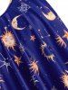 Maillot de Bain Tankini Lune Etoile et Soleil à Taille Haute à Volants - Bleu Myrtille 3XL