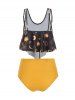 Maillot de Bain Tankini Lune Etoile et Soleil à Taille Haute à Volants - Multi M