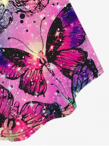 Plus Size Butterfly Flower Glitter Print Cinched Tank Top