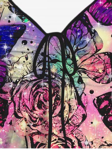 Plus Size Butterfly Flower Glitter Print Cinched Tank Top