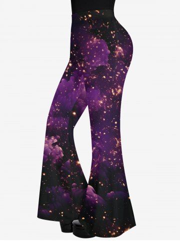 Gothic Cloud Glitter Sparkling Print Flare Pants - BLACK - 3X