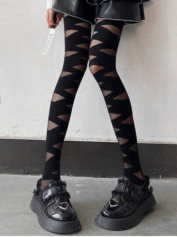 Gothic Lolita Fashion Crisscross Sheer Tights - BLACK