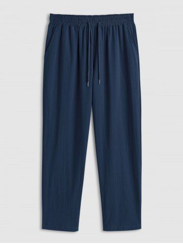 Men's Plain Color Jacquard Weave Textured Drawstring Pants - DEEP BLUE - S