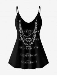 Plus Size 3D Chain Tassel PU Buckle Grommet Print Cami Top(Adjustable Shoulder Strap) -  