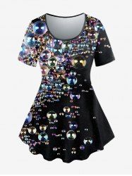 Plus Size Bubble Glitter Print T-shirt -  