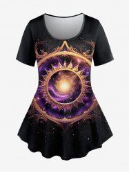 T-shirt Soleil Brillant Galaxie Imprimé Miroir - Noir 1X
