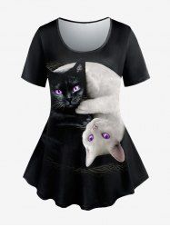 Plus Size Cats Print Short Sleeves T-shirt -  