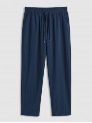 Men's Plain Color Jacquard Weave Textured Drawstring Pants -  
