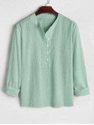 Men's Plain Color Half Button Pullover Long Sleeves Shirt -  