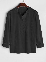 Men's Plain Color Half Button Pullover Long Sleeves Shirt -  