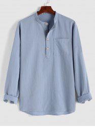 Chemise Homme en Couleur Unie à Demi-Bouton Design avec Poche en Avant à Manches Longues - Bleu clair S