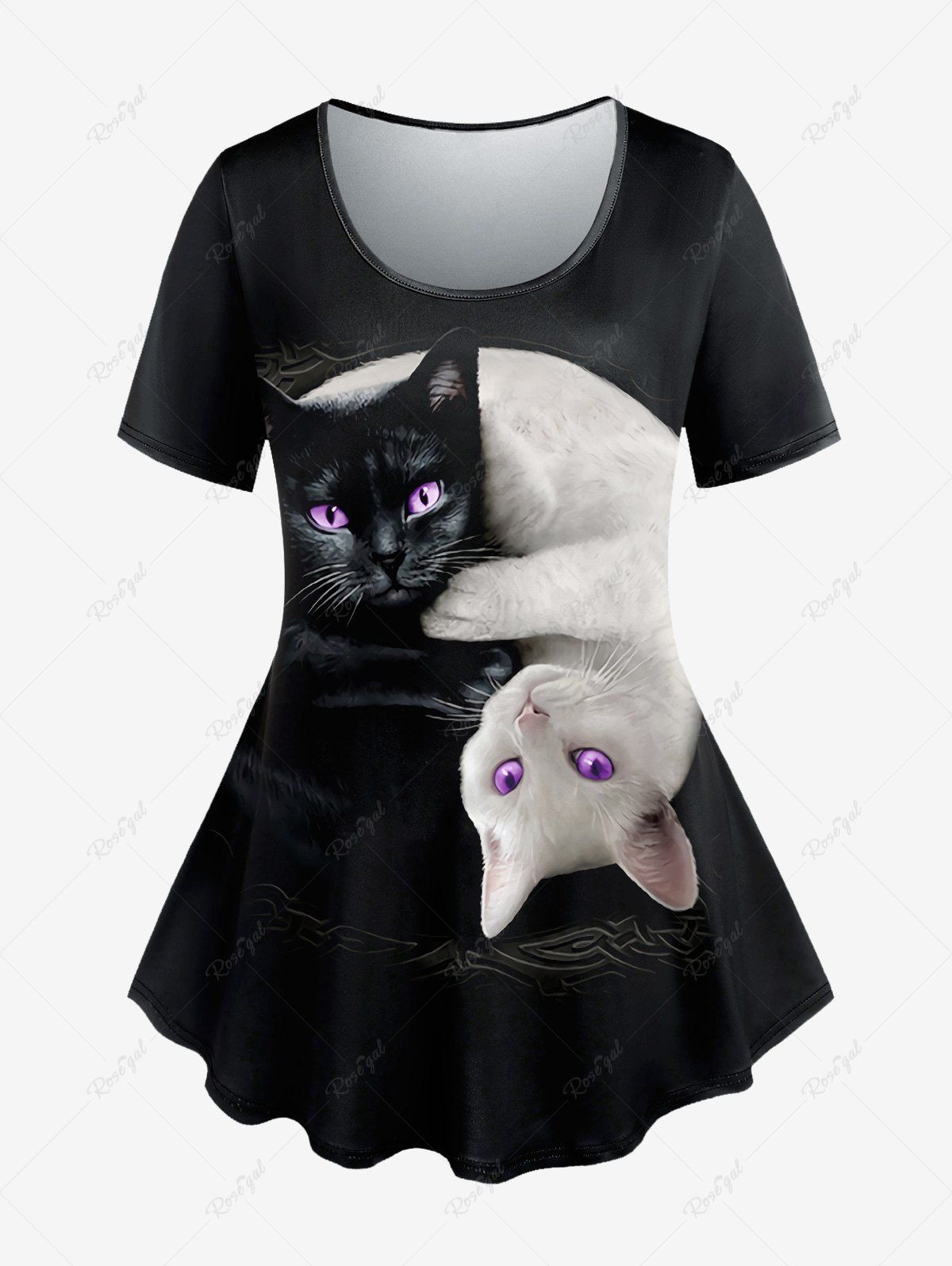 Hot Plus Size Cats Print Short Sleeves T-shirt  