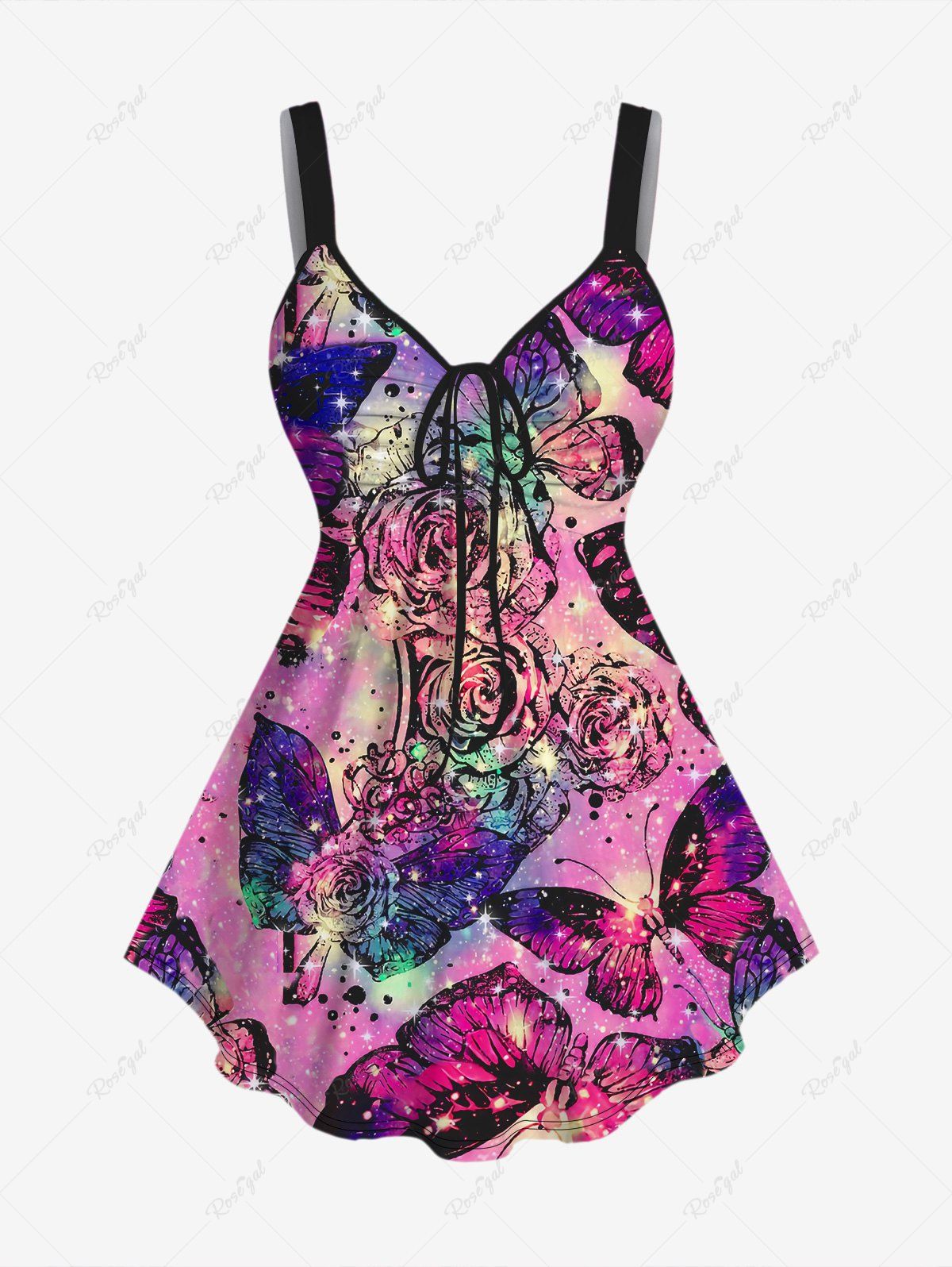 Shop Plus Size Butterfly Flower Glitter Print Cinched Tank Top  