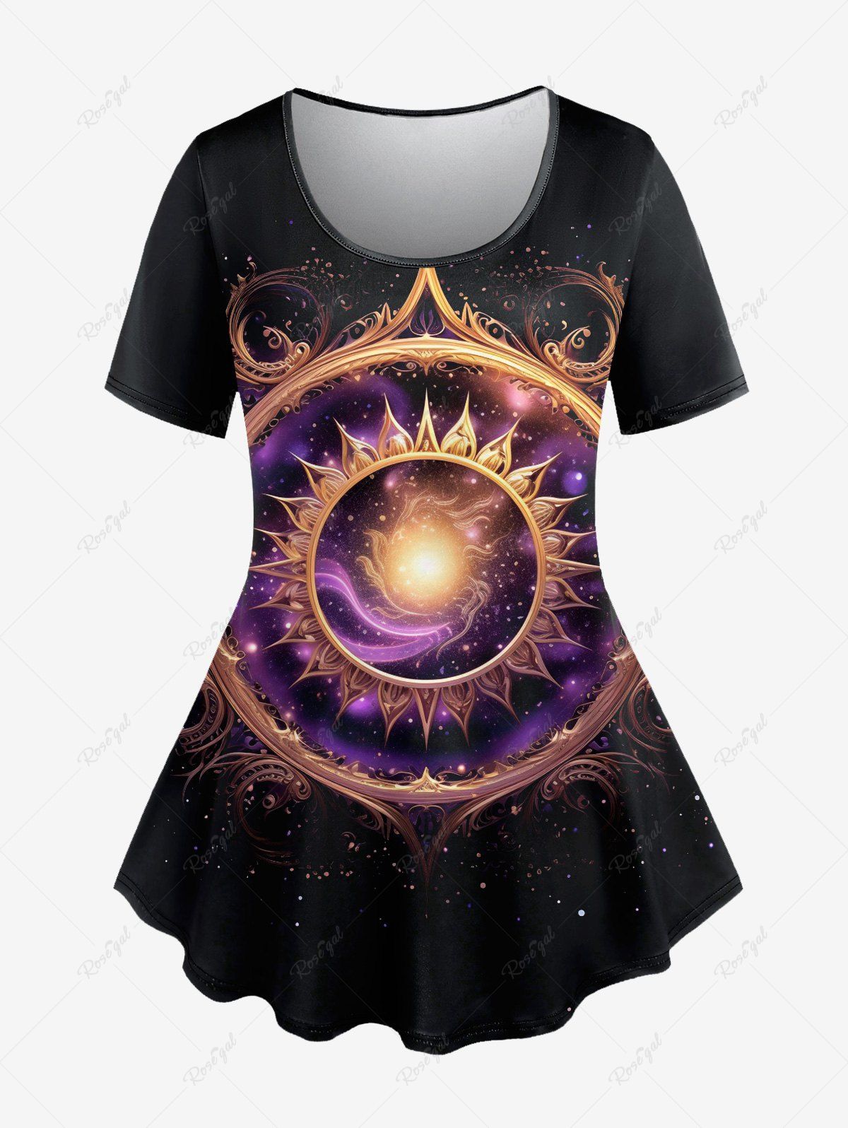 T-shirt Soleil Brillant Galaxie Imprimé Miroir Noir L