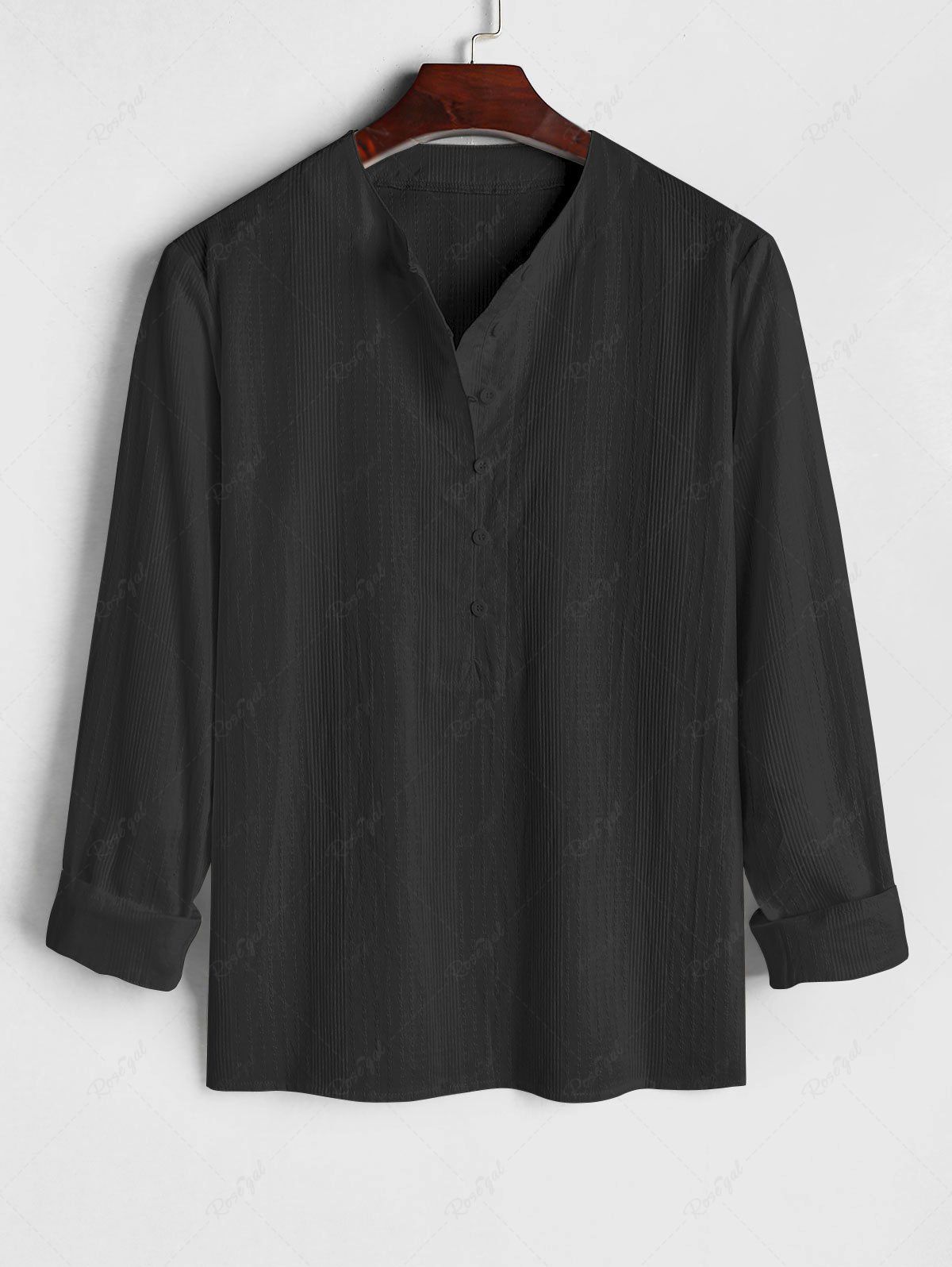 Unique Men's Plain Color Half Button Pullover Long Sleeves Shirt  