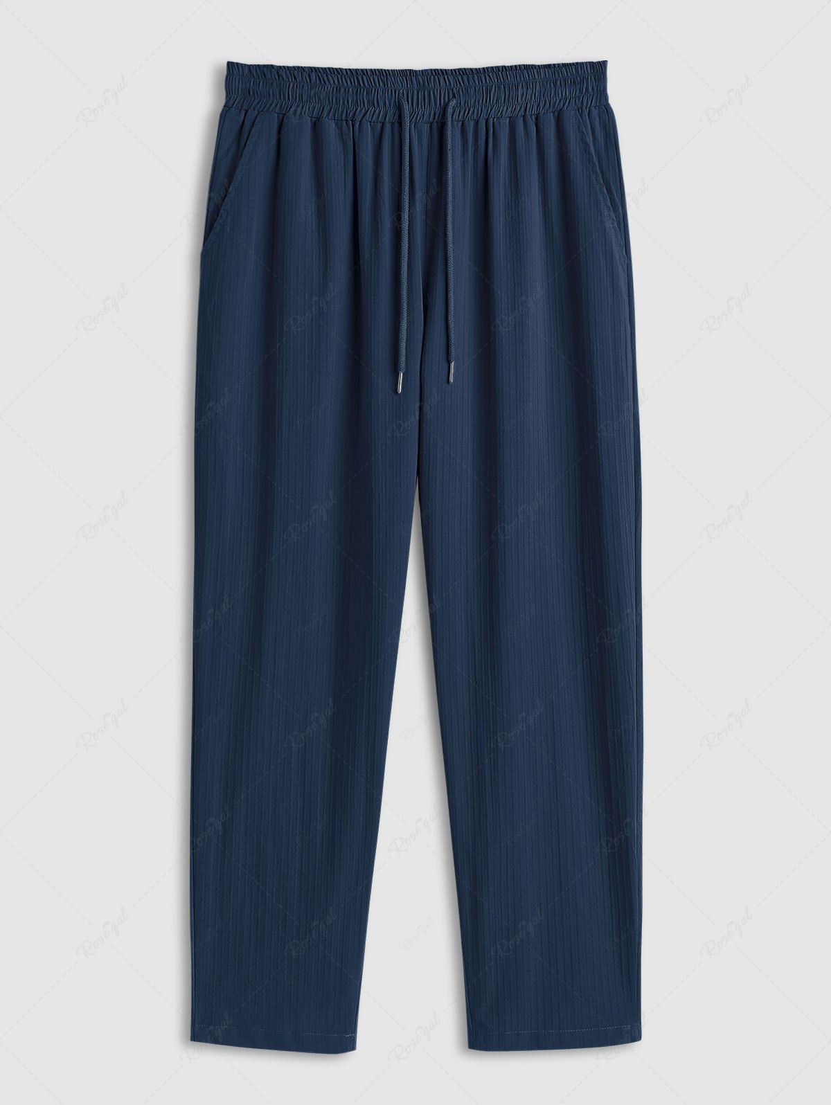 Shop Men's Plain Color Jacquard Weave Textured Drawstring Pants  