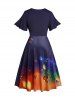 Plus Size Dreamy Butterfly Print Lace Up Flutter Sleeve Casual Midi Dress -  