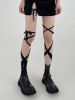 Gothic Fashion Irregular Lace Up Floral Fishnet Socks -  