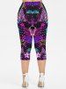 Plus Size 3D Zipper Pentagram Heart Colorful Light Beam Print Capri Leggings -  
