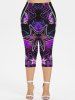 Plus Size 3D Zipper Pentagram Heart Colorful Light Beam Print Capri Leggings -  