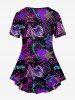 Plus Size 3D Zipper Pentagram Heart Plaid Colorful Light Beam Print T-shirt -  