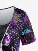 Plus Size 3D Zipper Pentagram Heart Plaid Colorful Light Beam Print T-shirt -  