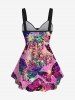 Plus Size Butterfly Flower Glitter Print Cinched Tank Top -  