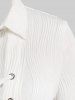Plus Size Ribbed Buttons Lace Up Lapel Collar Solid Ruched Long Sleeves Blouse - Blanc 4X | US 26-28
