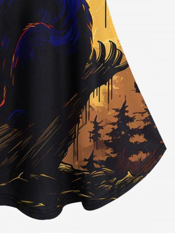 Gothic Cat Bat Moon Tree Glitter Print Cold Shoulder Halloween Cami T-shirt