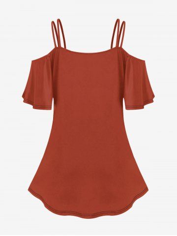 Halloween Pumpkin Wizard Bat Moon Glitter Print Cold Shoulder Cami T-shirt