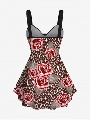 Plus Size Floral Leaf Colorblock Print Cinched Tank Top