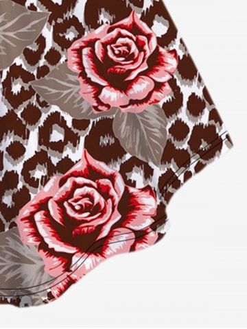 Plus Size Floral Leaf Colorblock Print Cinched Tank Top