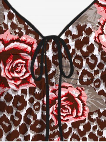 Plus Size Floral Leaf Colorblock Print Cinched Tank Top