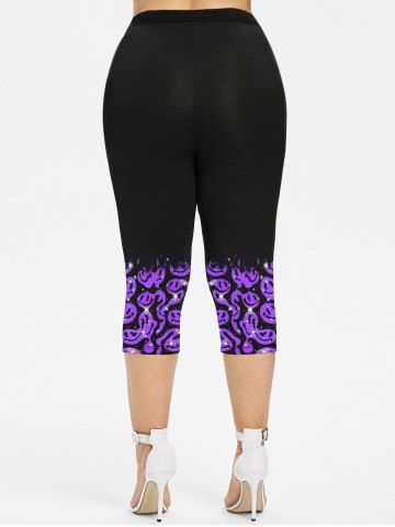 Plus Size Smile Face Glitter Sparkling Printed Capri Leggings