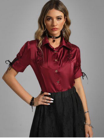 Gothic Frilled Lace-up Silky Shirt