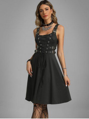 Plus Size Lace Up Buckles A Line Sleeveless Gothic Dress