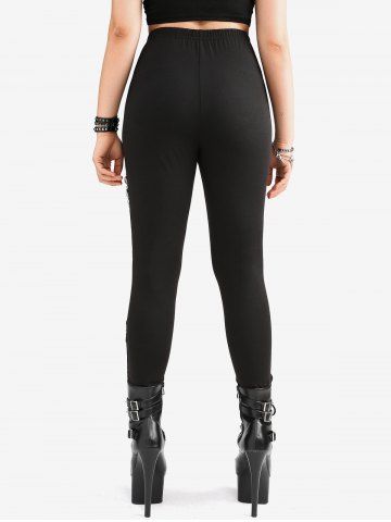 Gothic Floral Lace Panel Chain Tassel Patchwork Skinny Pants