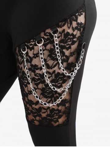 Gothic Floral Lace Panel Chain Tassel Patchwork Skinny Pants
