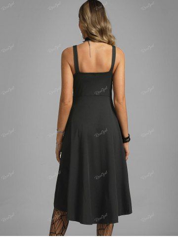 Plus Size Grommets Lace Up Buckles Zipper High Low Midi Dress