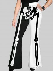 Halloween Skeleton Print Two Tone Flare Pants -  