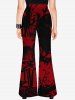 Gothic Skeleton Guitar Bloody Printed Cold Shoulder Cami T-shirt and Flare Pants Outfit -  
